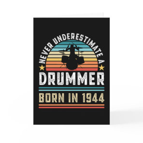 Drummer born 1944 80th Birthday Drumming Gift Card