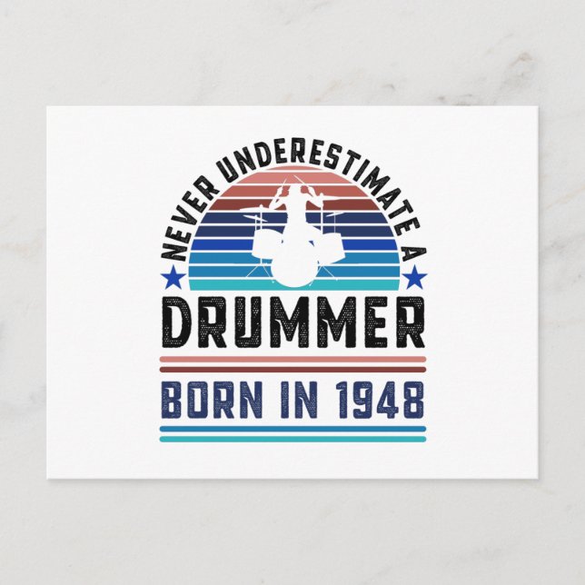 Drummer born 1948 80th Birthday Drumming Gift Dad Postcard (Front)