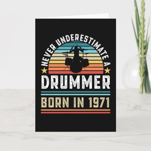 Drummer born 1971 50th Birthday Drumming Gift Card (Front)