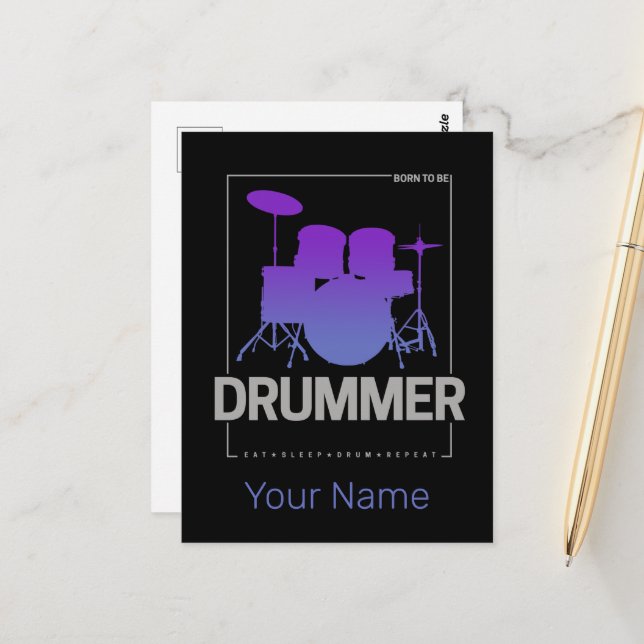 Drummer Born To Be for Percussionist Band Member Postcard (Front/Back In Situ)
