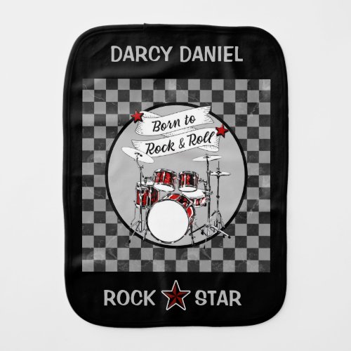 Drummer Born to Rock  Roll Baby Name Drum Music  Baby Burp Cloth