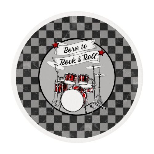 Drummer Born to Rock Roll Drum Musician Party Edible Frosting Rounds