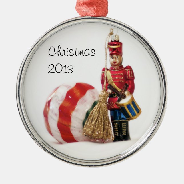 Drummer Boy and Christmas Ball Metal Ornament (Front)