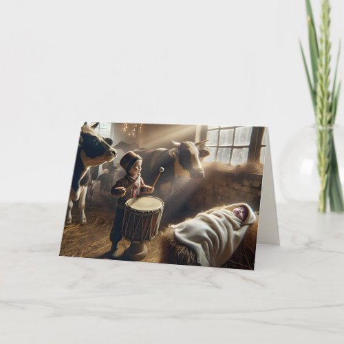 Drummer Boy In a Barn Stable Holiday Card