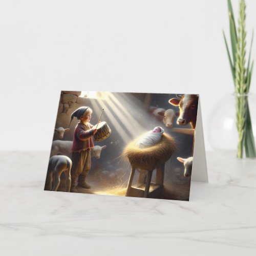 Drummer Boy In a Barn Stable Holiday Card
