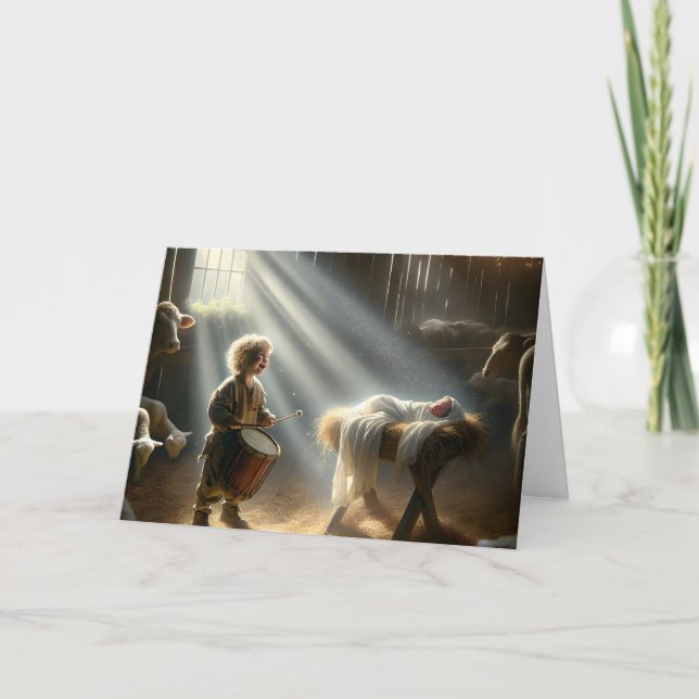 Drummer Boy In a Barn Stable Holiday Card (Front)