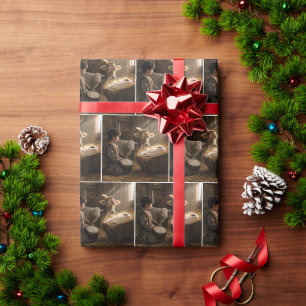 Drummer Boy Nativity Scene in a Stable Wrapping Paper