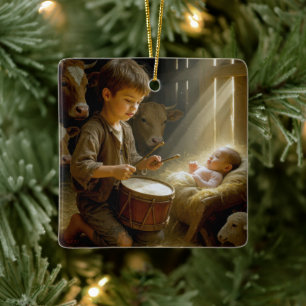 Drummer Boy Playing His Drum For Baby Jesus Ceramic Ornament