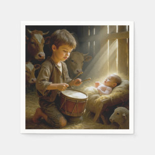 Drummer Boy Playing His Drum For Baby Jesus Napkins