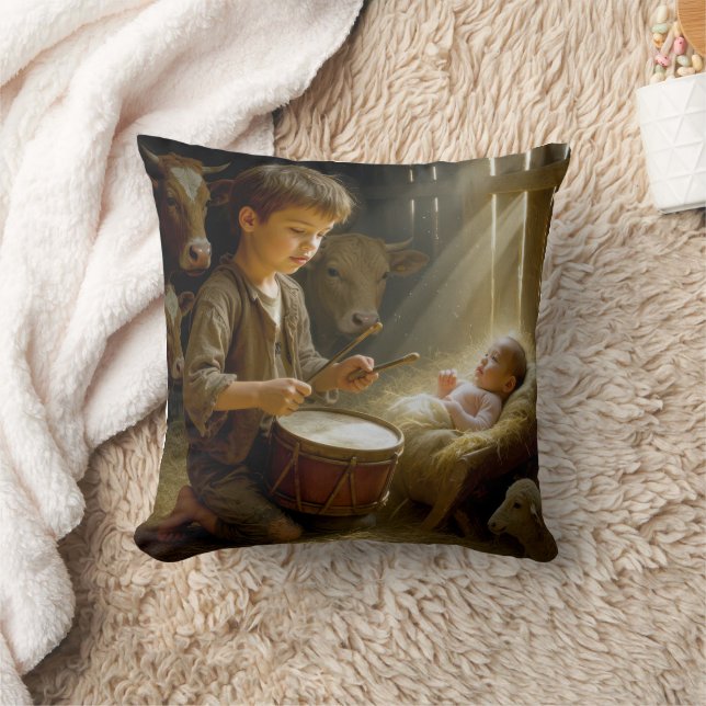 Drummer Boy Playing His Drum For Baby Jesus Throw Pillow (Blanket)