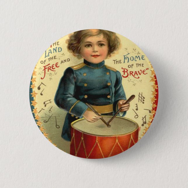 Drummer Boy Star Red White Blue Pinback Button (Front)
