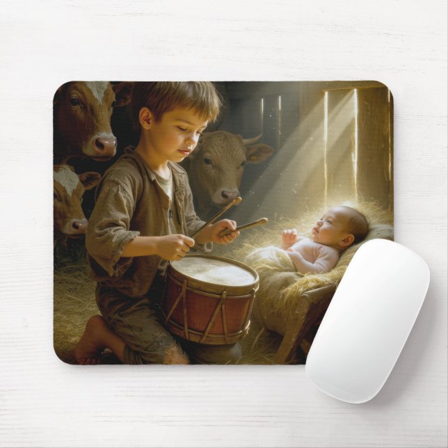 Drummer Boy With Baby Jesus In a Manger Mouse Pad (With Mouse)