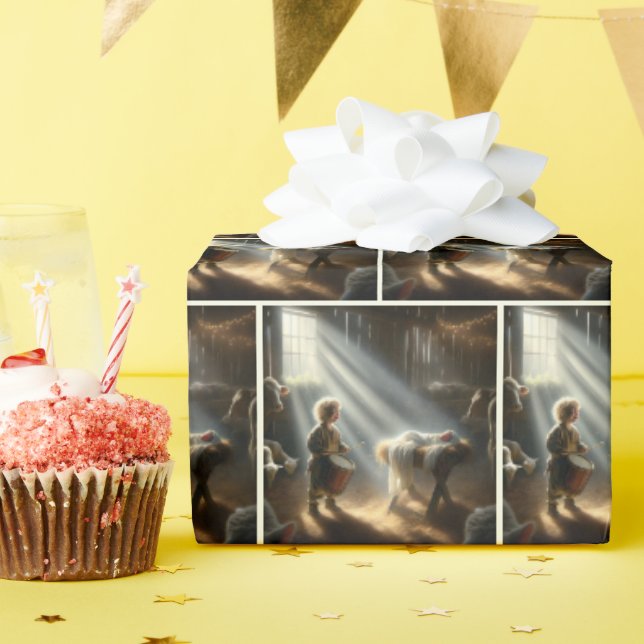 Drummer Boy With Baby Jesus In a Manger Wrapping Paper (Birthday Party)