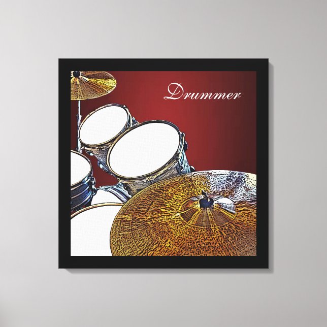 Drummer Canvas Drum Kit with Crash Square Art Print (Front)
