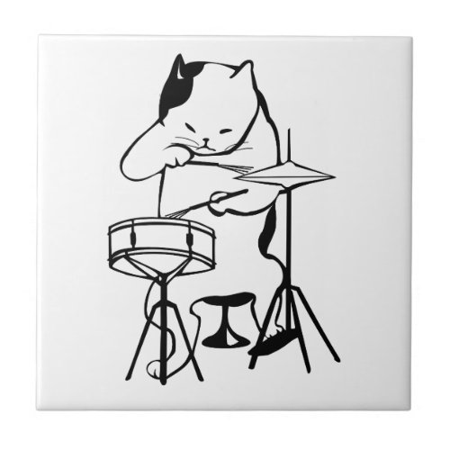 Drummer Cat Drums Musician Rock Jazz Funny Cute Ceramic Tile