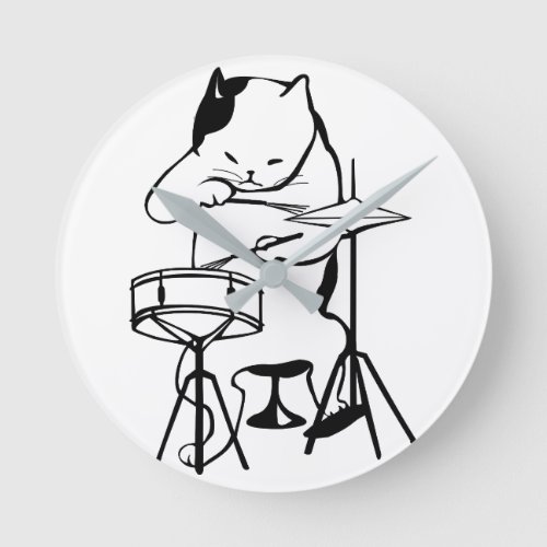Drummer Cat Drums Musician Rock Jazz Funny Cute Round Clock