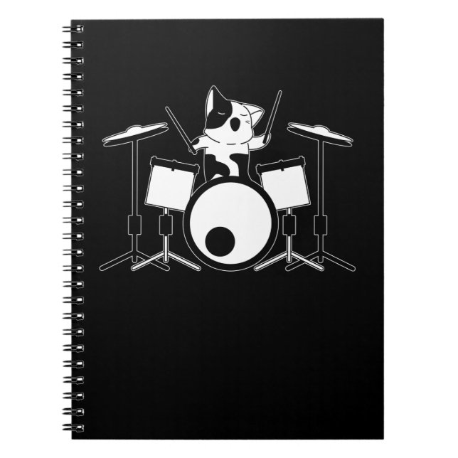Drummer Cat Drumset Pet Drum Musician Animal Notebook (Front)