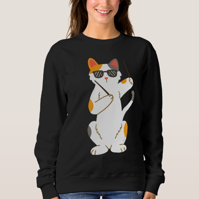 Drummer Cat Drumsticks Drumming Sweatshirt (Front)
