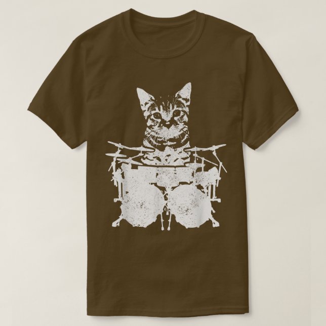 Drummer Cat Funny Cute Kitten Rock & Roll Drumming T-Shirt (Design Front)