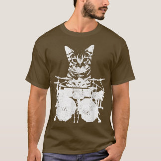 Drummer Cat Funny Cute Kitten Rock & Roll Drumming T-Shirt