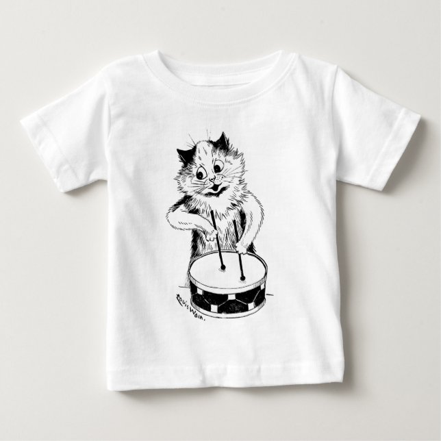 Drummer Cat, Louis Wain Baby T-Shirt (Front)