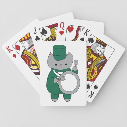 Drummer Cat Marching Band Green and White Playing Cards