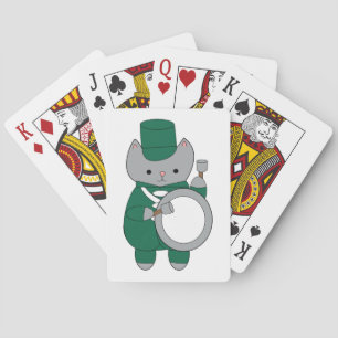 Drummer Cat Marching Band Green and White Poker Cards