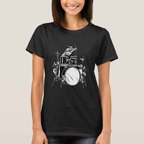 Drummer Cat Playing Drums Drum Set Drums Player Dr T-Shirt