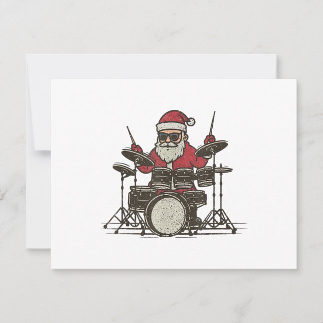 Drummer Christmas Funny Vintage Santa Playing Drum (Front)