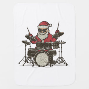 Drummer Christmas Funny Vintage Santa Playing Drum Baby Blanket