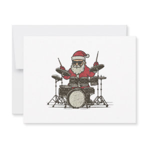 Drummer Christmas Funny Vintage Santa Playing Drum Thank You Card