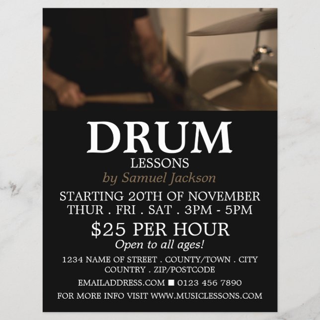 Drummer, Drum Lessons Advertising Flyer (Front)