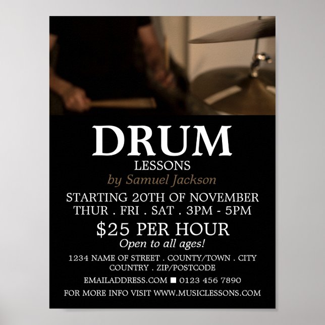 Drummer, Drum Lessons Advertising Poster (Front)