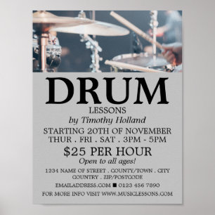 Drummer, Drum Lessons Advertising Poster