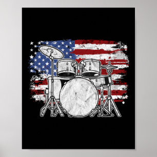 Drummer Drum Set Drums Usa Flag American 4th Of Ju Poster