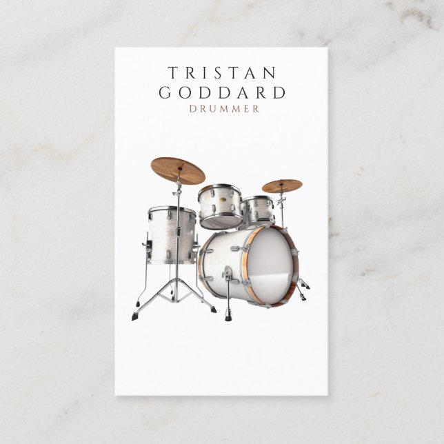 Drummer Drum Set Percussionist Teacher Business Card (Front)