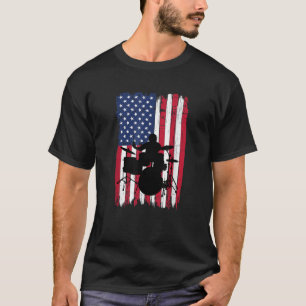 Drummer Drum Set Silhouette American Flag USA Patr T-Shirt