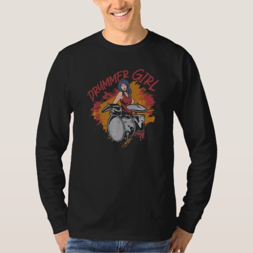 Drummer Drum Set Vintage Drummer Girl T_Shirt