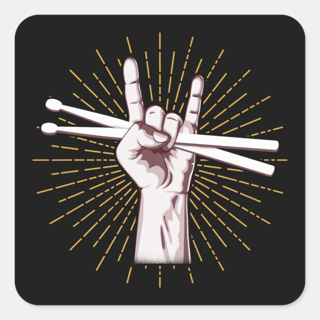 Drummer Drum Sticks Hand Rock Square Sticker (Front)