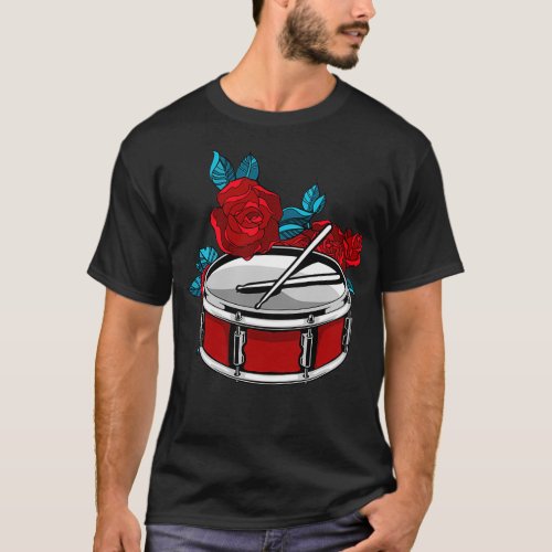 Drummer Drum Sticks Roses Marching Band Drumming T_Shirt