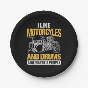 Drummer Drumming I Like Motorcycles And Drums Paper Plates