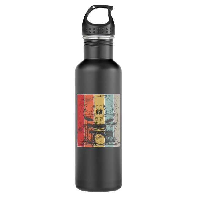 Drummer Drumming Retro Stainless Steel Water Bottle (Front)