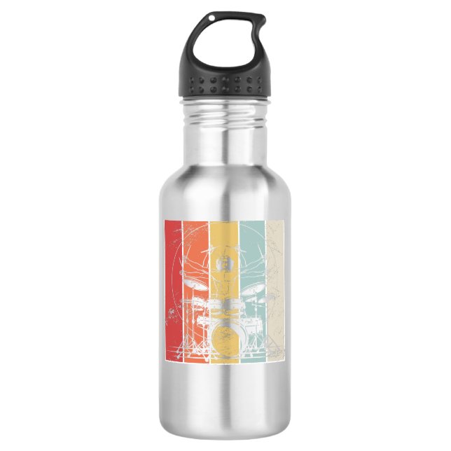 Drummer Drumming Retro Stainless Steel Water Bottle (Front)