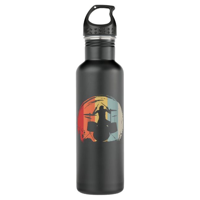 Drummer Drumming Retro Stainless Steel Water Bottle (Front)