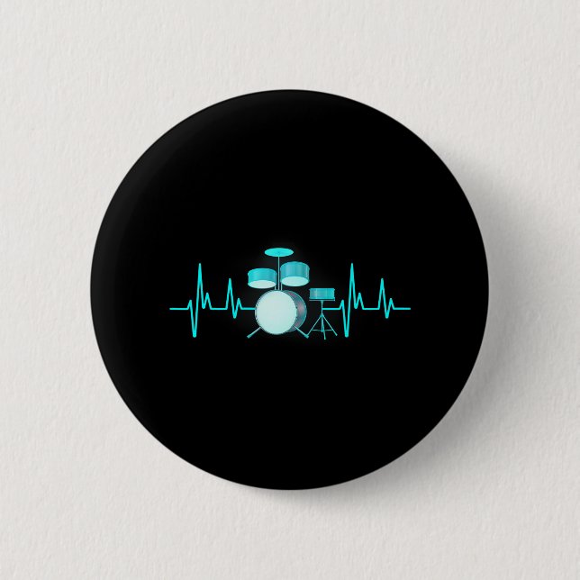 Drummer Drums Heartbeat Drumstick Drumset Music Button (Front)