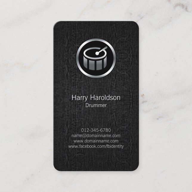 Drummer Drums Icon Black Grunge Business Card (Front)