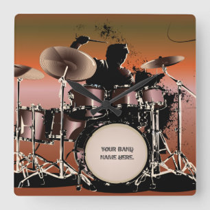 Drummer Drums Set Square Wall Clock