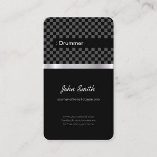 Drummer - Elegant Black Checkered Business Card