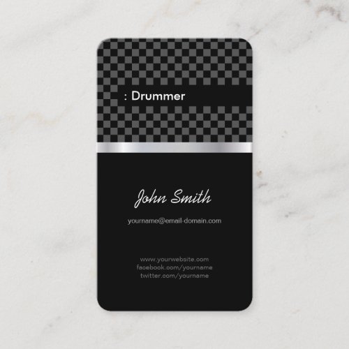 Drummer - Elegant Black Checkered Business Card