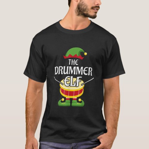 Drummer Elf Family Matching Group Christmas Drum  T_Shirt